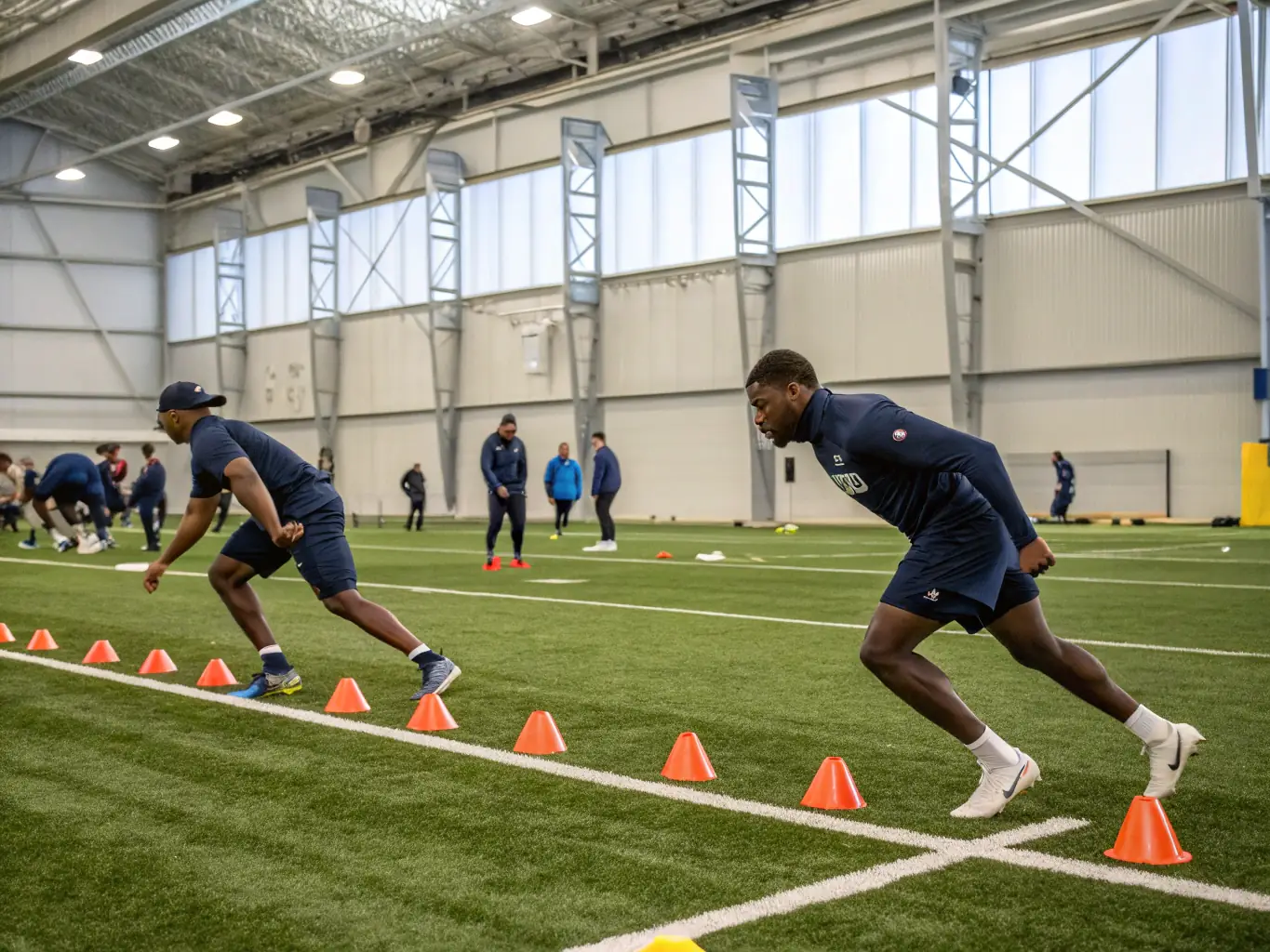 A dynamic image of athletes engaged in a structured training session at A.D.A.M.O, focusing on skill development and fitness improvement.